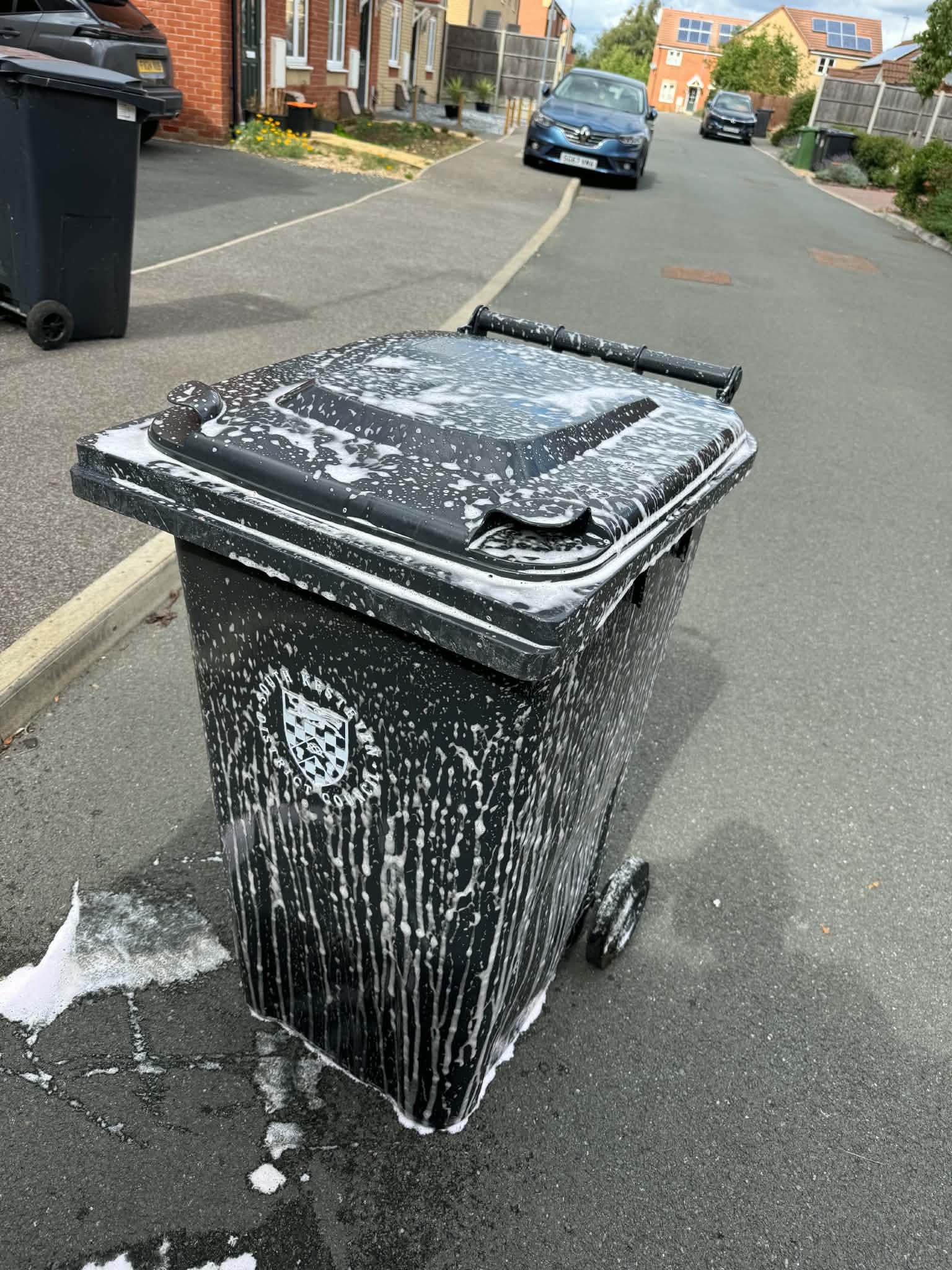 A photograph of a bin after receiving a service from Wheelie Bin Cleaning in Bourne